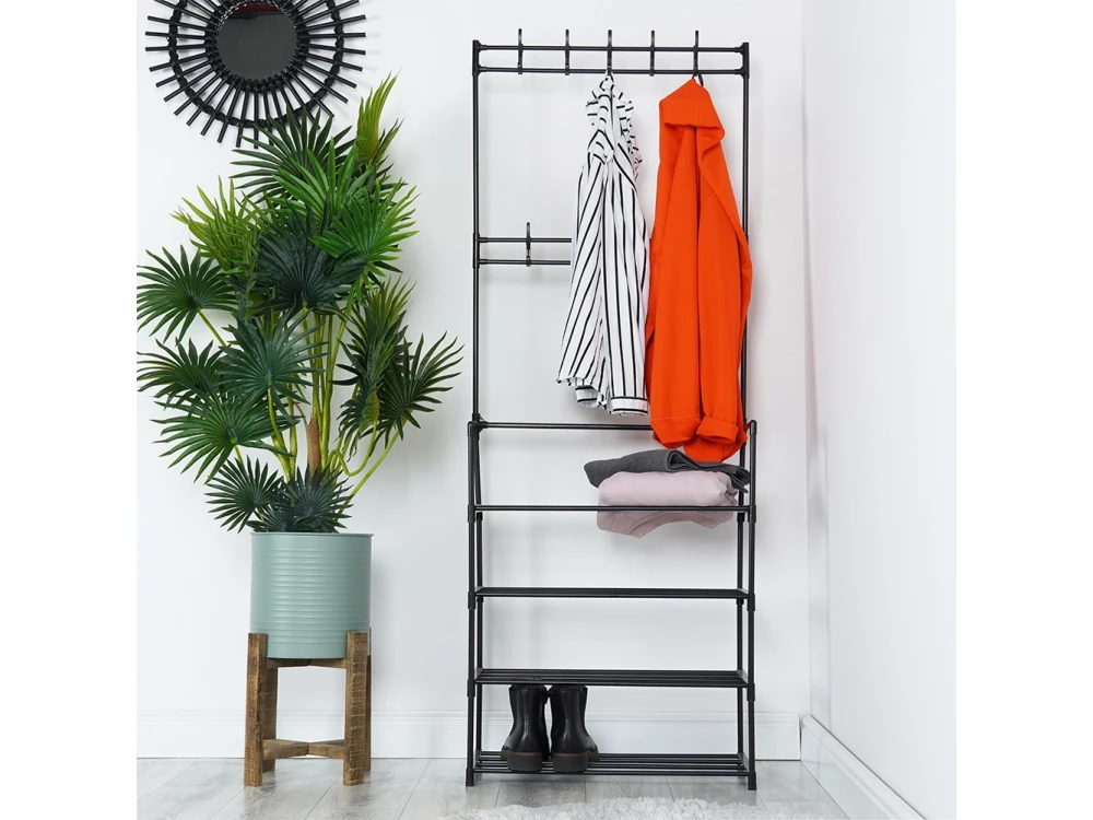 Vilde Metal Hallway Unit with Coat Rack & Shoe Rack – 57 × 28 × 156 cm, Matte Black – view 6