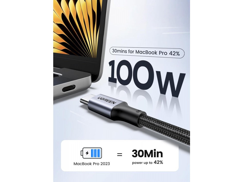 Ugreen USB-C to USB-C Cable 1m – 100W PD 3.0 / QC 4.0, Nylon Braided, Aluminium, Black – view 7