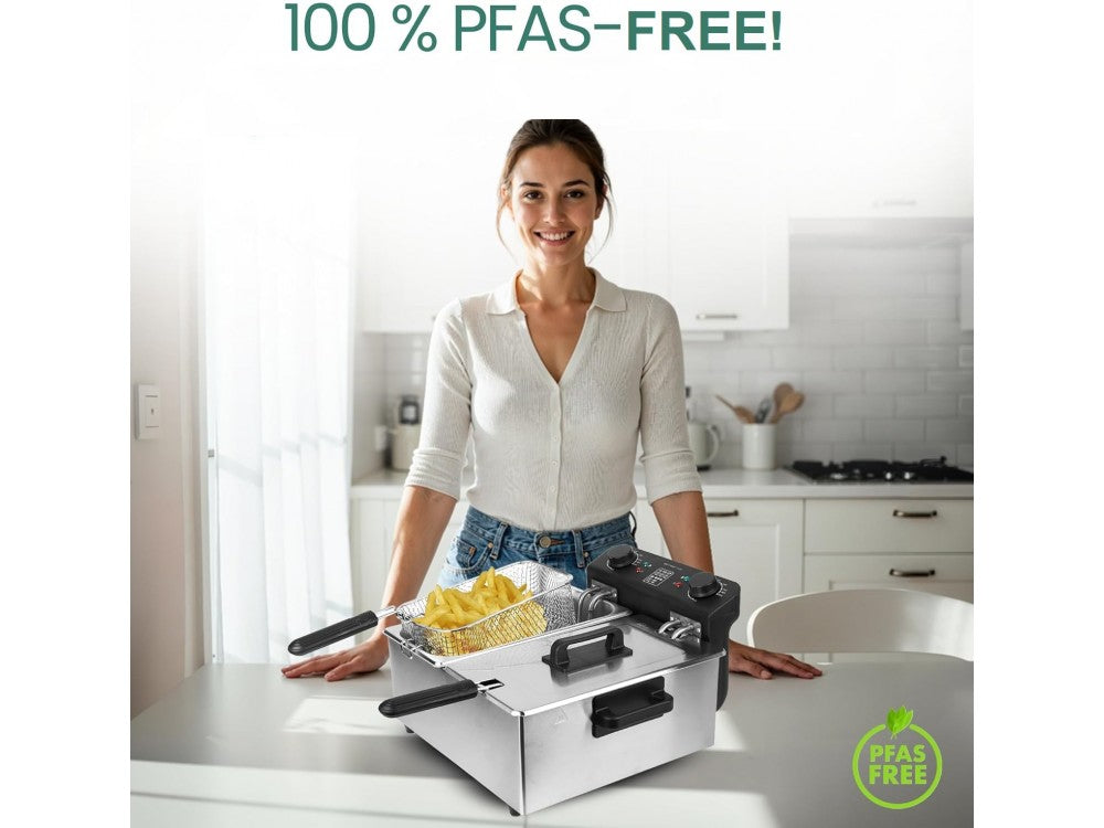 Emerio Dual Chamber Oil Fryer 3300W – 2× 3L Stainless Steel Tanks, PFAS-Free, Cold Zone, Silver – view 7