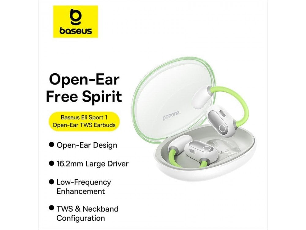 Baseus Eli Sport 1 PM20A Open-Ear Bluetooth Earbuds – Sweat-Resistant, Charging Case, Aurora Green – view 7