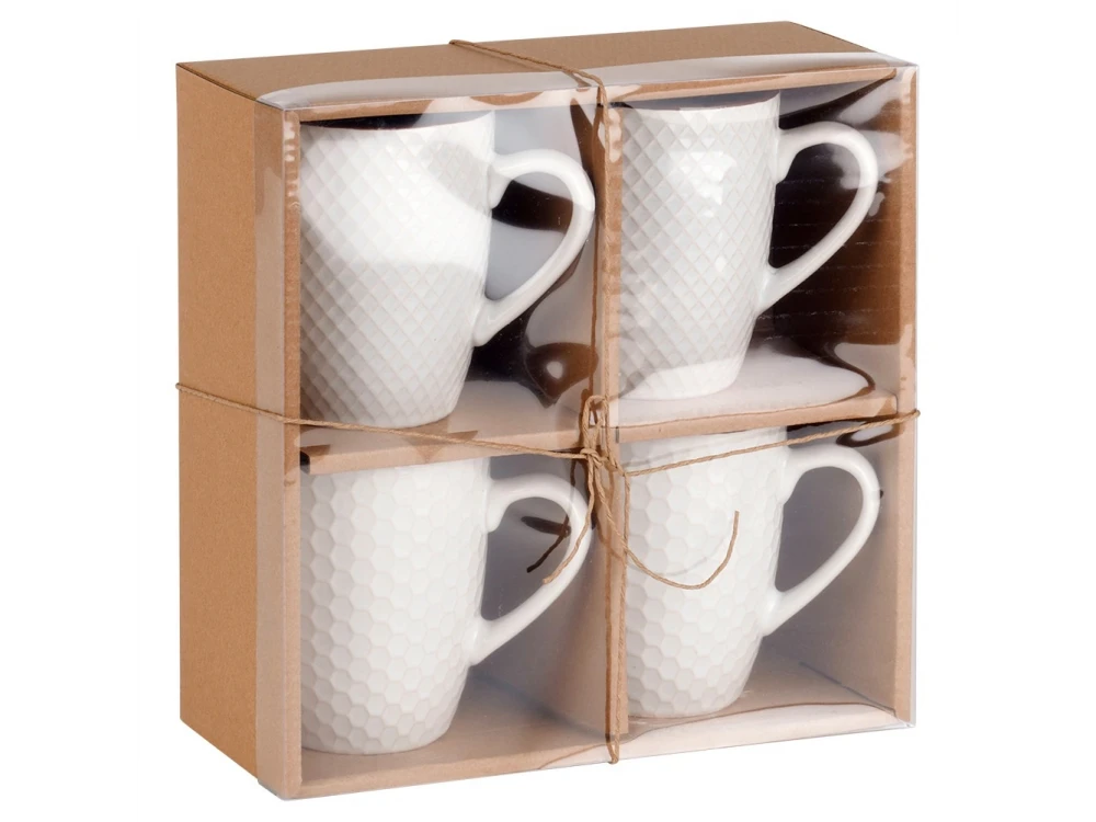 Vilde Premium Ceramic Mugs White – Set of 4, 400ml, Embossed Design, Gift Box – view 7