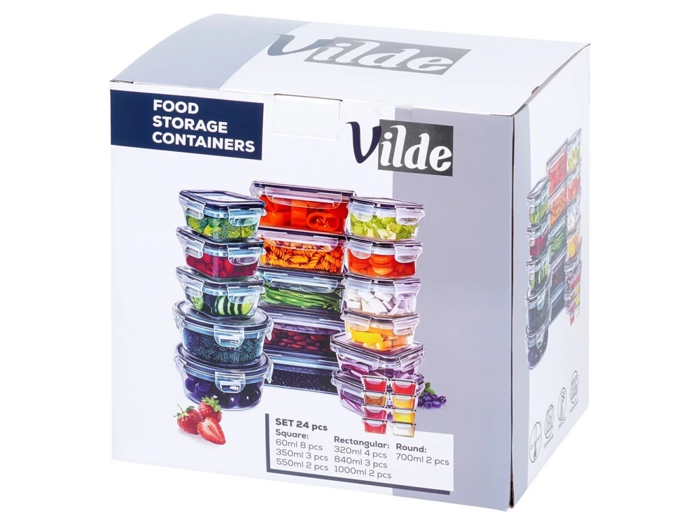 Vilde 24-Piece Airtight Food Container Set BPA-Free – Mixed Sizes, Clear Plastic with Silicone Seal – view 7
