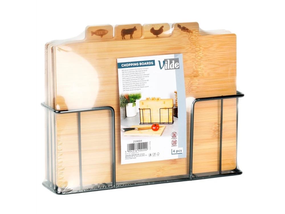 Vilde Premium Bamboo Chopping Boards Set of 4 with Stand – 28x20 cm, Food Icons – view 7