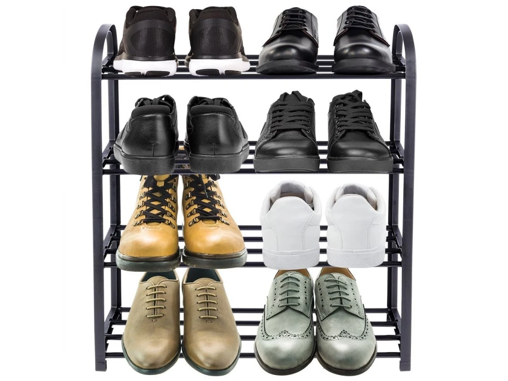 Vilde Metal Shoe Rack 4-Tier 57×18×49cm – 8-12 Pairs, Powder-Coated, Black – view 7