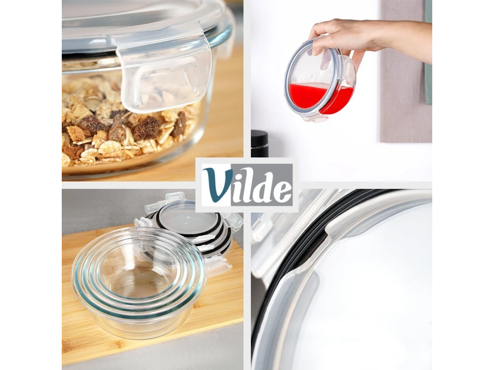 Vilde Premium Glass Food Containers Set of 4 – Borosilicate, Airtight, 370ml–1300ml, Clear – view 7