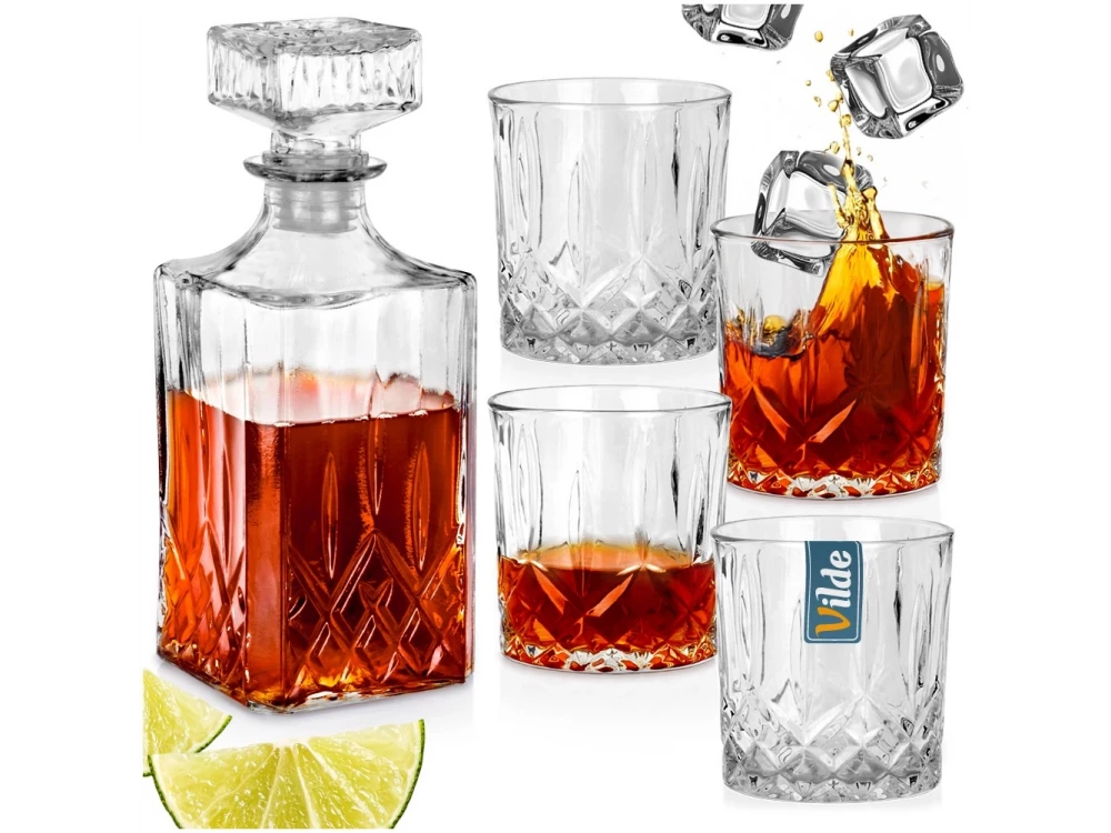 Vilde Whisky Glasses & Decanter Set – 4 Glasses (300 ml) + Decanter (900 ml) Embossed Glass – view 7