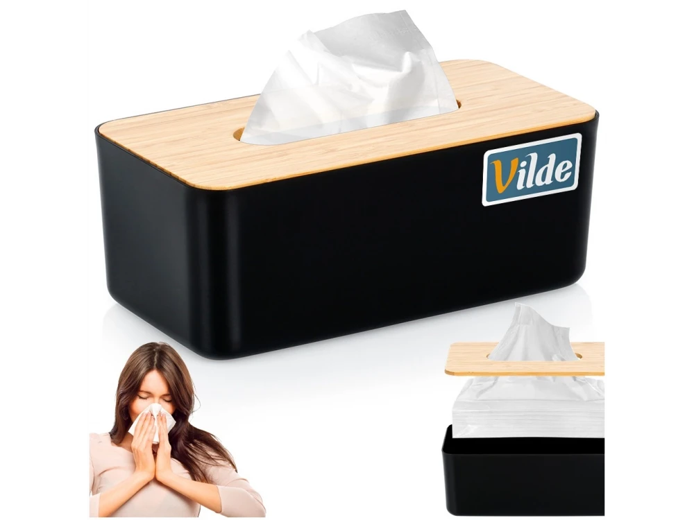 Vilde Tissue Box Holder 24×13×9.5 cm with Bamboo Lid – Matte Black – view 7