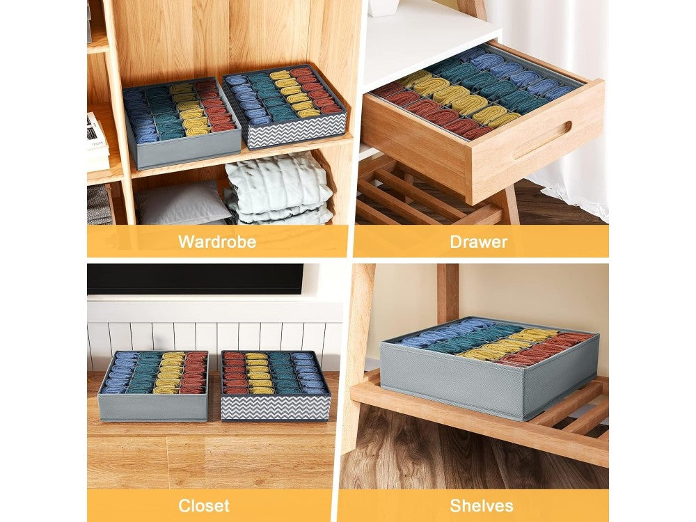 AJ 2-Pack Fabric Foldable Drawer Organizer for Socks & Underwear 24 Cells, 32×32×10cm – Grey – view 7