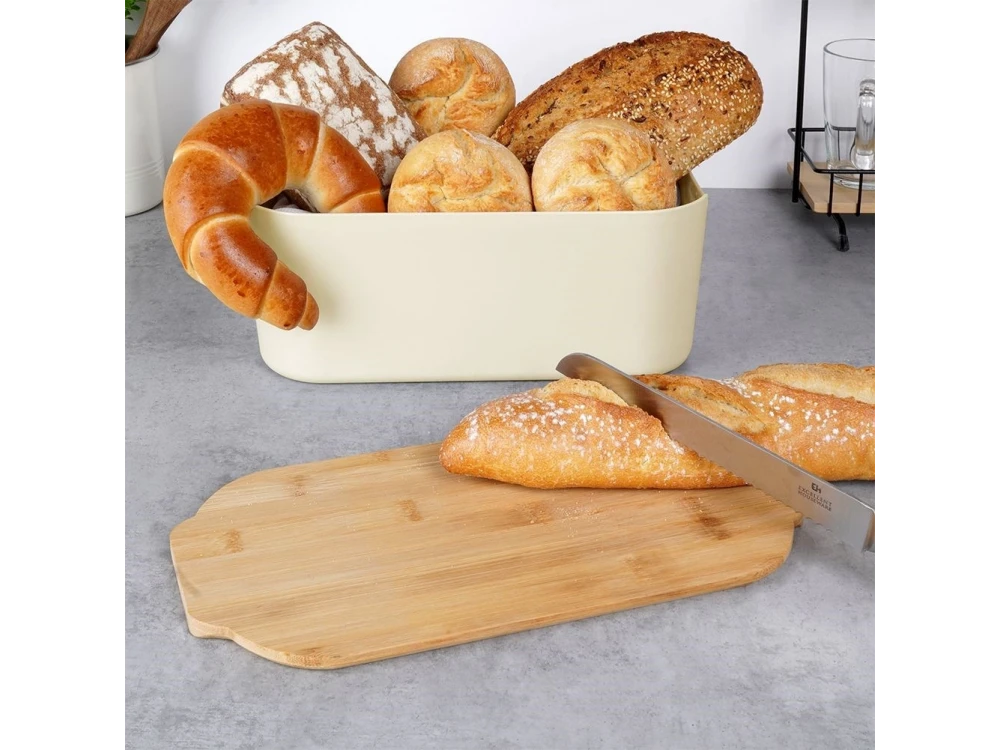 Vilde Premium Bread Bin with Bamboo Cutting Board Lid 33x18.5x12 cm – Cream – view 7