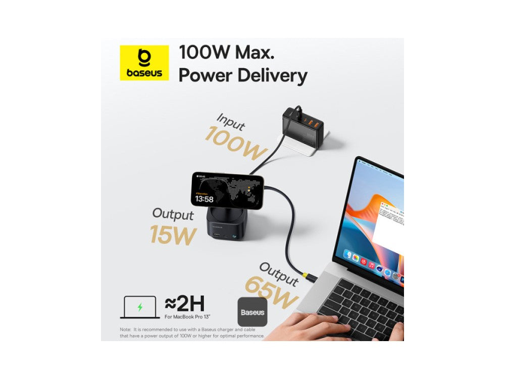 Baseus MagPro Series II 7-in-1 Hub – Qi2 15W MagSafe + PD 100W + 4K@60Hz HDMI + USB-C 10Gbps – view 7
