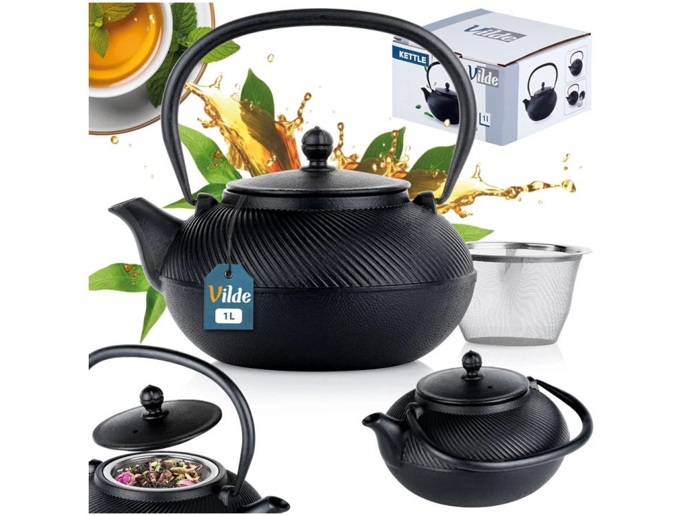 Vilde Cast Iron Teapot 1000ml with Stainless Steel Filter – Enamel Lined, Black – view 7