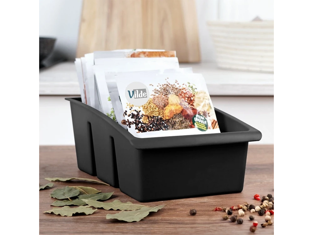 Vilde Spice Organizer with 3 Compartments – Removable Dividers, Dishwasher Safe, Black – view 7