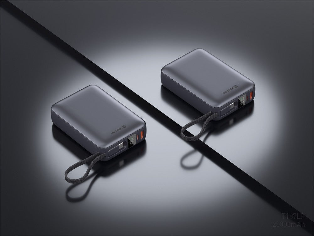 Swissten Space Power Bank 20000mAh 45W with USB-A, USB-C + Built-in USB-C Cable – Black – view 7
