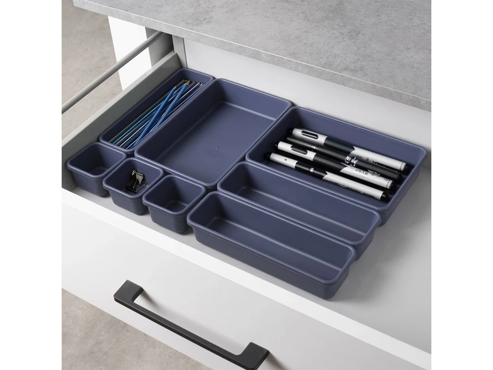 Vilde 8-Pack Modular Drawer Organiser System – 3 Sizes, Black – view 7