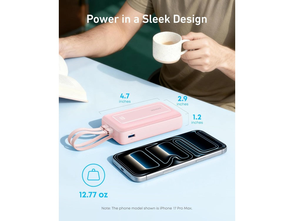 Anker Zolo Power Bank 20,000mAh 30W – 2 Built-in Cables (USB-C + Lightning MFi), USB-A & USB-C, White – view 7