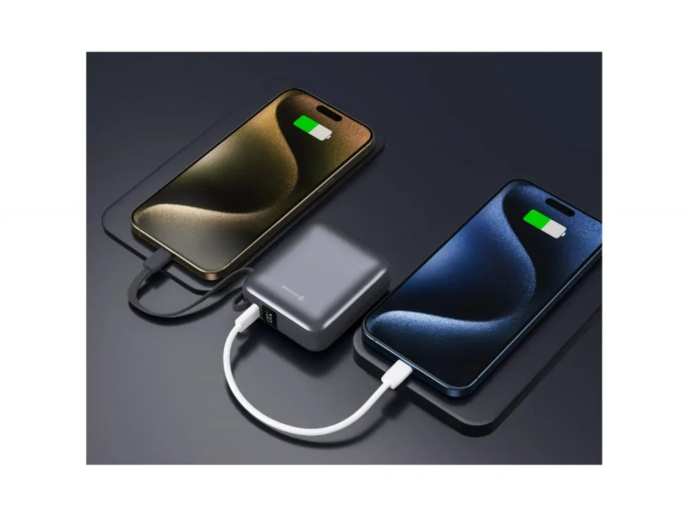 Swissten Space Power Bank 10000mAh 35W – LCD Display, USB-C + Built-in USB-C Cable, Silver – view 7