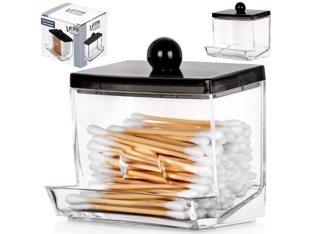 Vilde Cotton Swab Dispenser with Black Lid – Compact 9×7×9.5 cm Acrylic Holder – view 7
