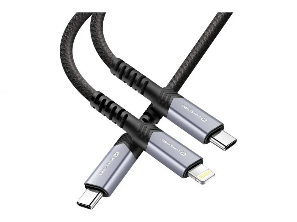 Swissten 2-in-1 USB-C to USB-C + Lightning Cable 1.5m 100W Total – Black – view 7