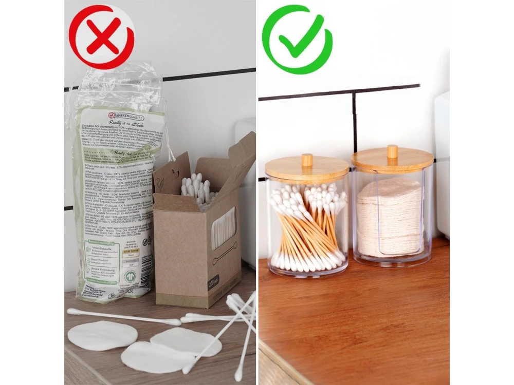 Vilde Cotton Swab & Cotton Pad Holder with Bamboo Lid – Clear Acrylic Bathroom Organizer – view 7