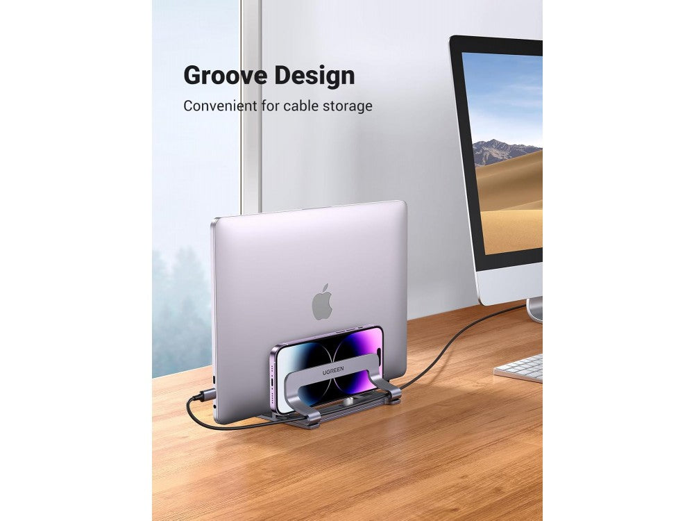 Ugreen Double Vertical Laptop Stand – Aluminium, 2 Slots, Adjustable Width, up to 17.3" / 5 kg, Grey – view 7