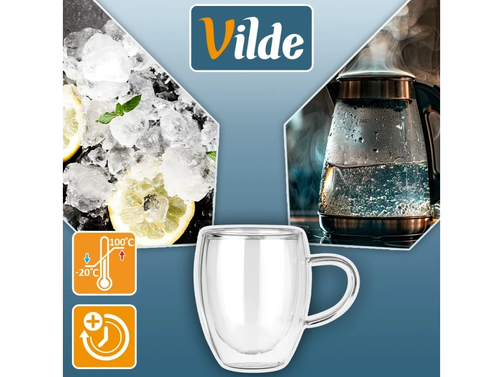 Vilde Premium Double-Walled Borosilicate Glass Cappuccino / Latte Macchiato Cups Set of 2 × 320ml with Handle – view 7
