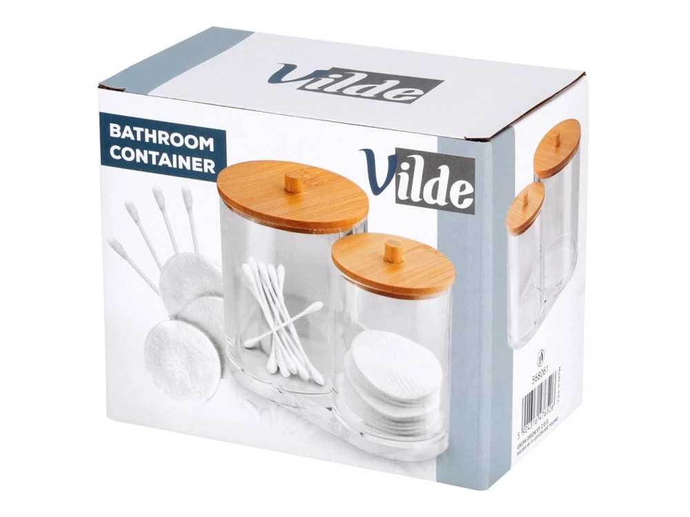 Vilde Double Cotton Swab & Pad Container with Bamboo Lids – 15×9×12.5 cm Acrylic Set – view 7