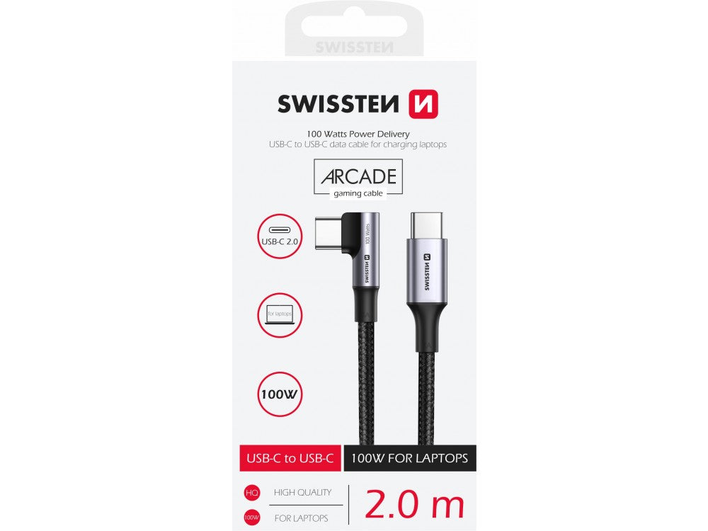 Swissten Arcade USB-C to USB-C 90° Right Angle Cable 2m 100W – Nylon Braided, Black – view 7