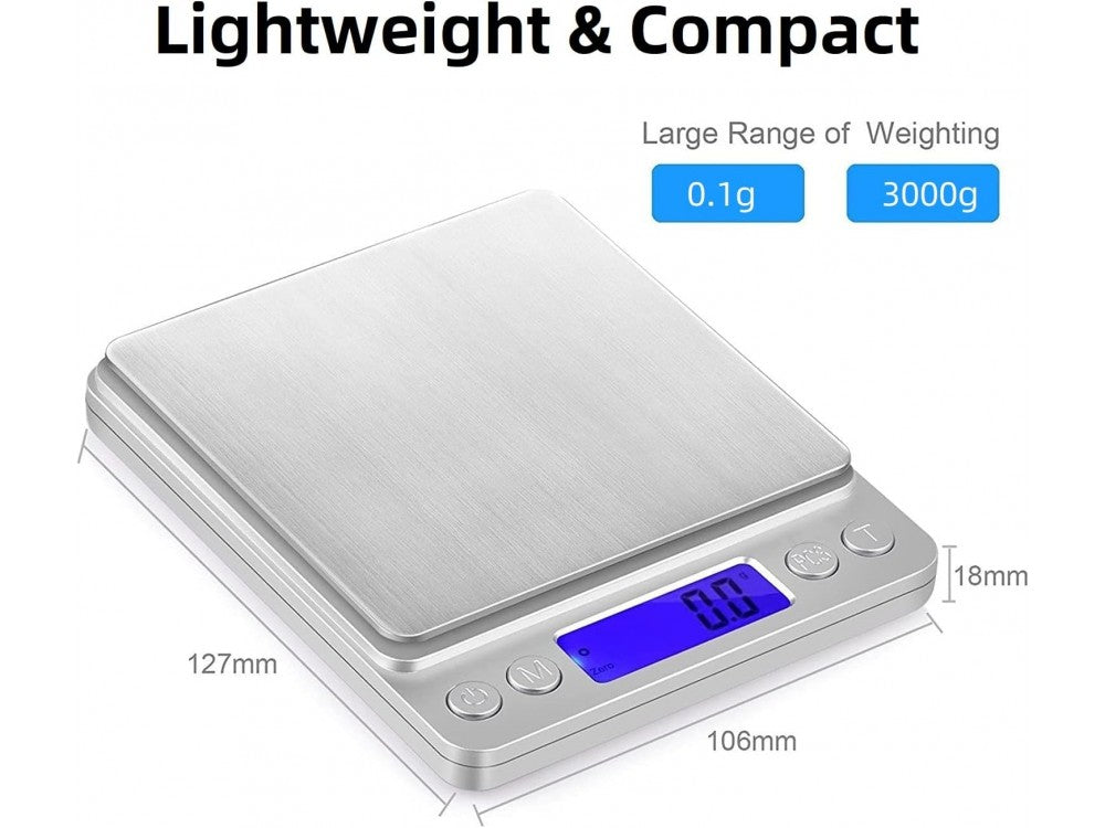 AJ Inox Digital Kitchen Scale 2kg / 0.1g – LCD, 2 Bowls, Silver – view 8