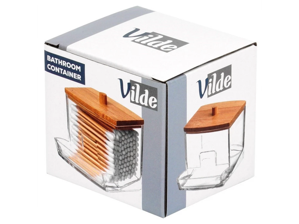 Vilde Cotton Swab Dispenser with Bamboo Lid – Compact 9×7×9 cm Acrylic Holder – view 8