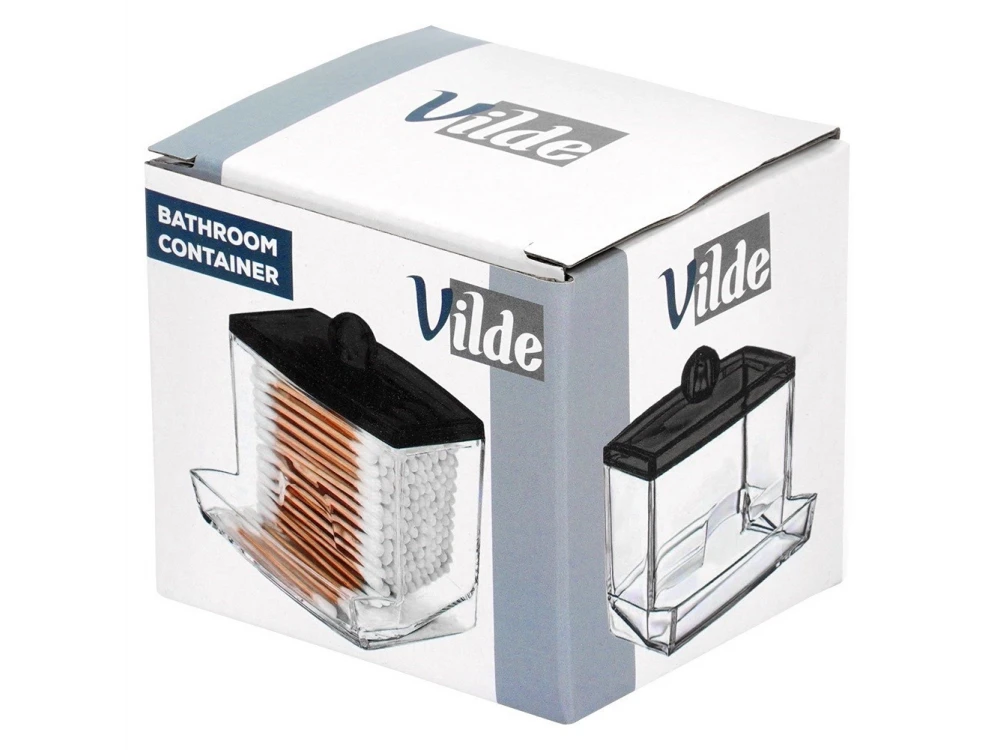 Vilde Cotton Swab Dispenser with Black Lid – Compact 9×7×9.5 cm Acrylic Holder – view 8