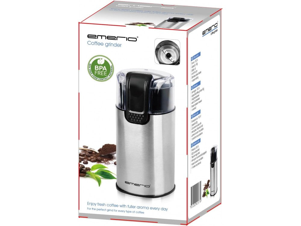 Emerio Electric Coffee Grinder 60g 150W – Stainless Steel Double Blade, Silver – view 8