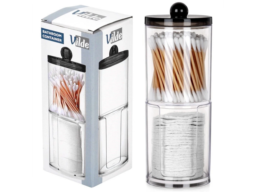 Vilde 2-Tier Cotton Swab & Pad Container with Black Lid – Stackable Acrylic Organizer – view 8