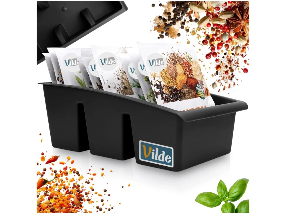 Vilde Spice Organizer with 3 Compartments – Removable Dividers, Dishwasher Safe, Black – view 8