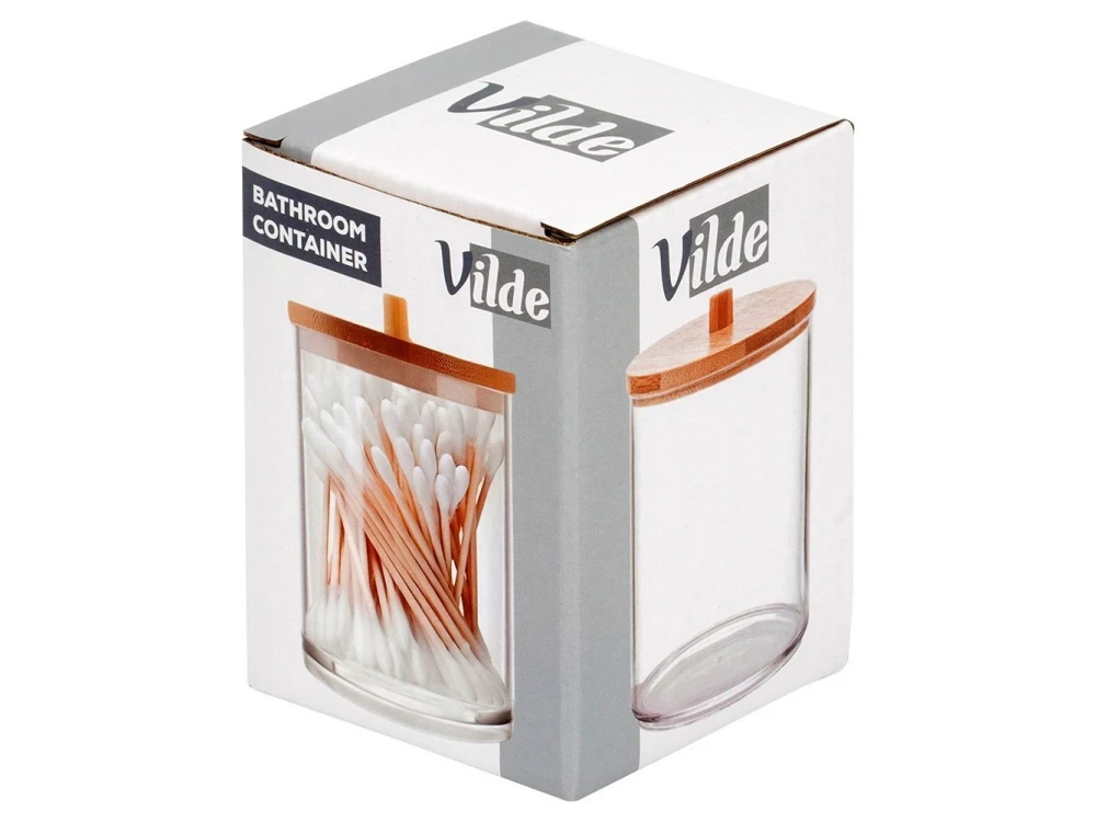 Vilde Cotton Swab & Cotton Pad Holder with Bamboo Lid – Clear Acrylic Bathroom Organizer – view 8