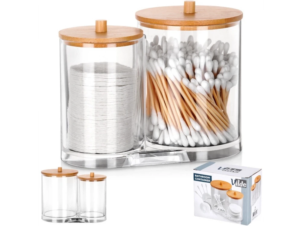 Vilde Double Cotton Swab & Pad Container with Bamboo Lids – 15×9×12.5 cm Acrylic Set – view 8