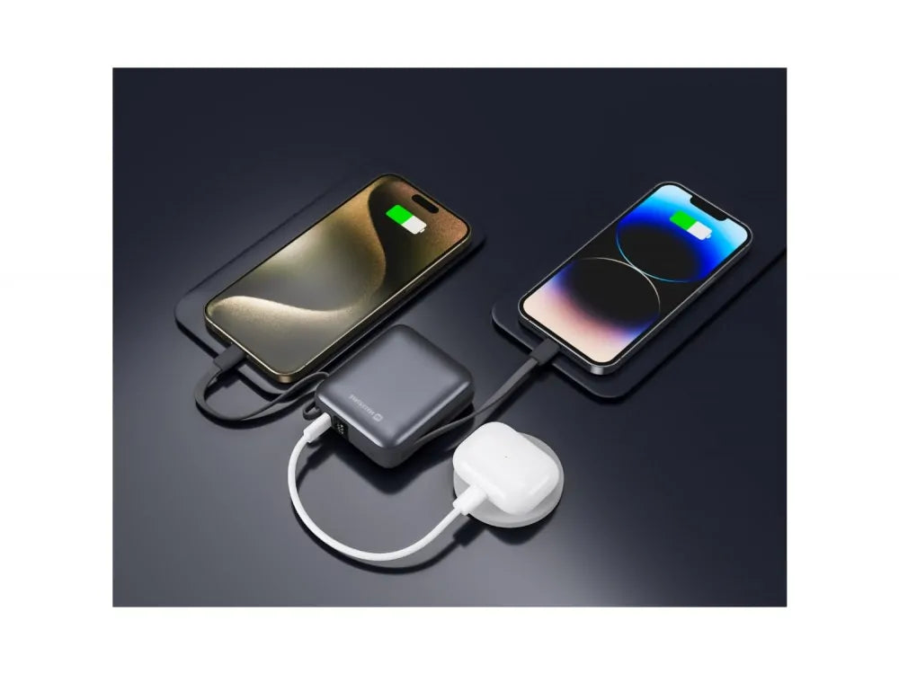 Swissten Space Power Bank 10000mAh 22.5W – Built-in USB-C & Lightning Cables, LCD, Silver – view 8
