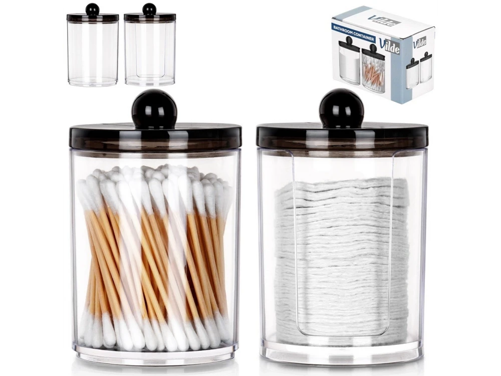 Vilde Set of 2 Acrylic Cotton Bud & Pad Holders with Black Lid – view 8