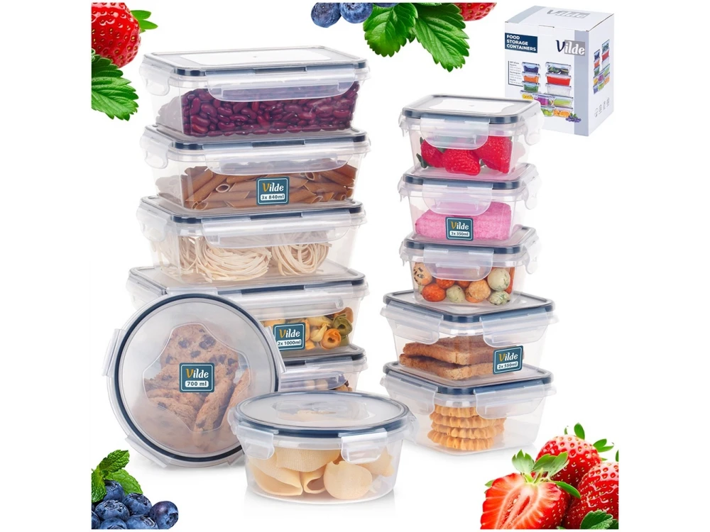 Vilde 12-Piece Airtight Food Container Set BPA-Free – Mixed Sizes, Clear Plastic with Silicone Seal – view 8