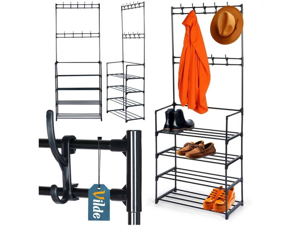 Vilde Metal Hallway Unit with Coat Rack & Shoe Rack – 57 × 28 × 156 cm, Matte Black – view 8