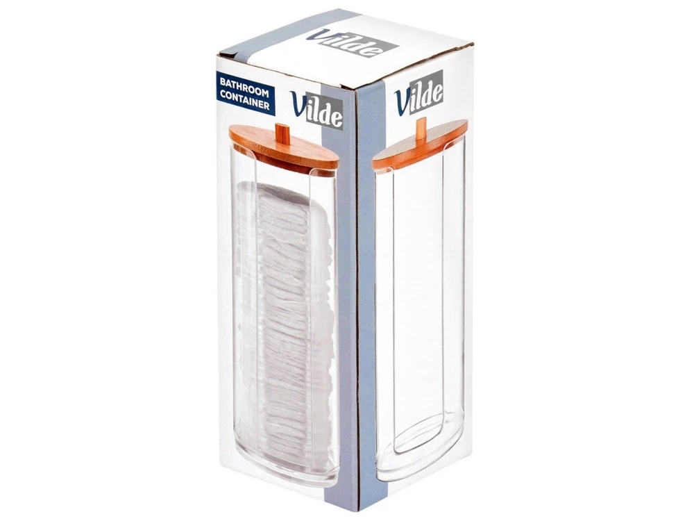 Vilde Cotton Pad Holder with Bamboo Lid – Clear Acrylic Bathroom Jar – view 8