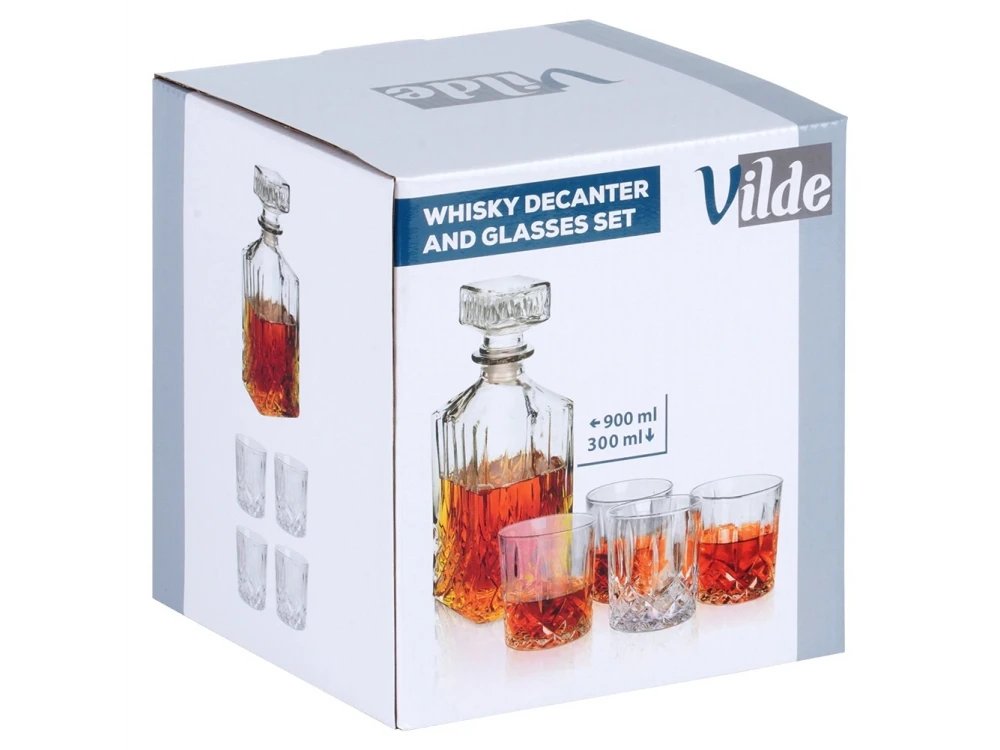 Vilde Whisky Glasses & Decanter Set – 4 Glasses (300 ml) + Decanter (900 ml) Embossed Glass – view 8