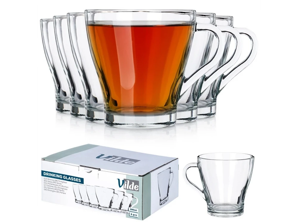 Vilde Premium Glass Coffee / Tea Mugs Set of 6 – 250ml, Handle, Dishwasher & Microwave Safe – view 8