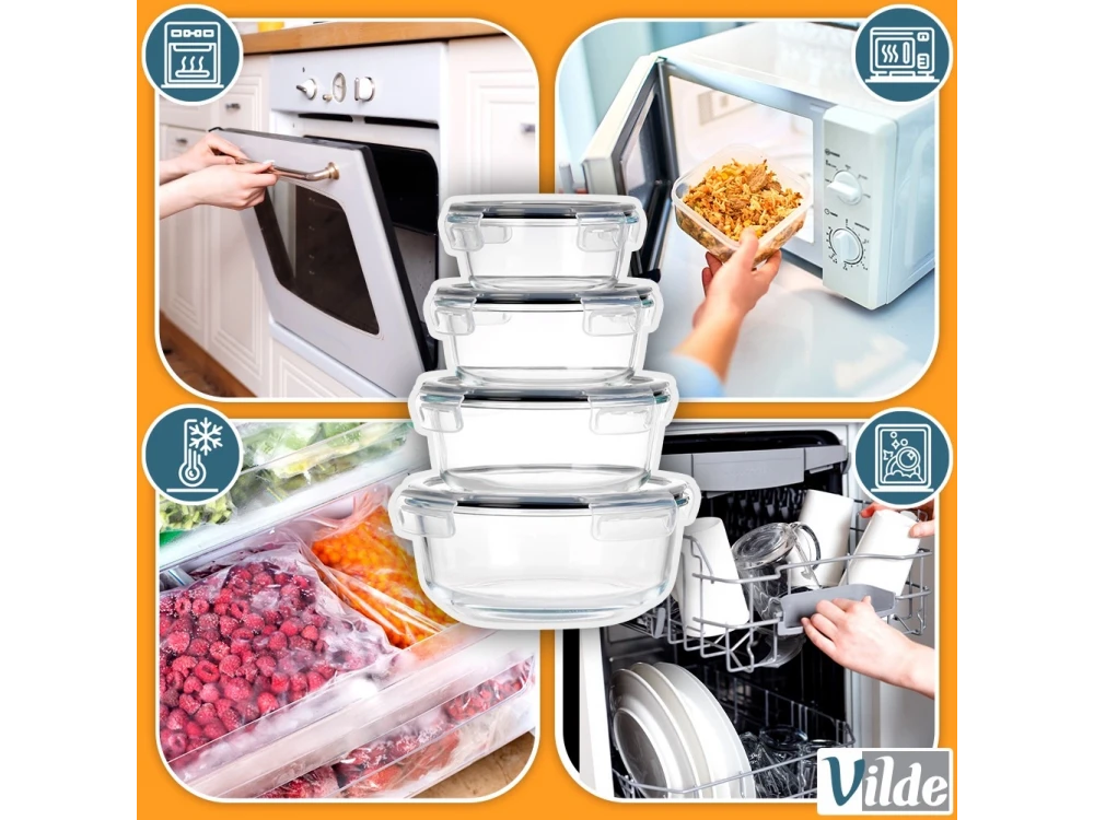 Vilde Premium Glass Food Containers Set of 4 – Borosilicate, Airtight, 370ml–1300ml, Clear – view 8