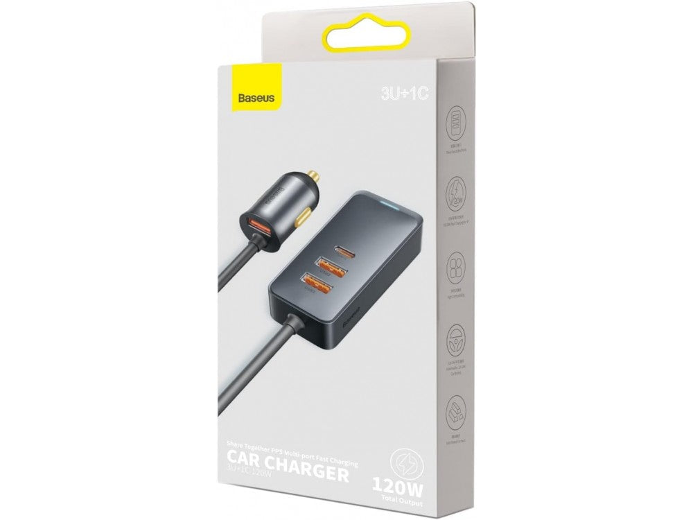 Baseus 120W Car Charger 3× USB-A + 1× USB-C with 1.5m Cable, Grey – view 8