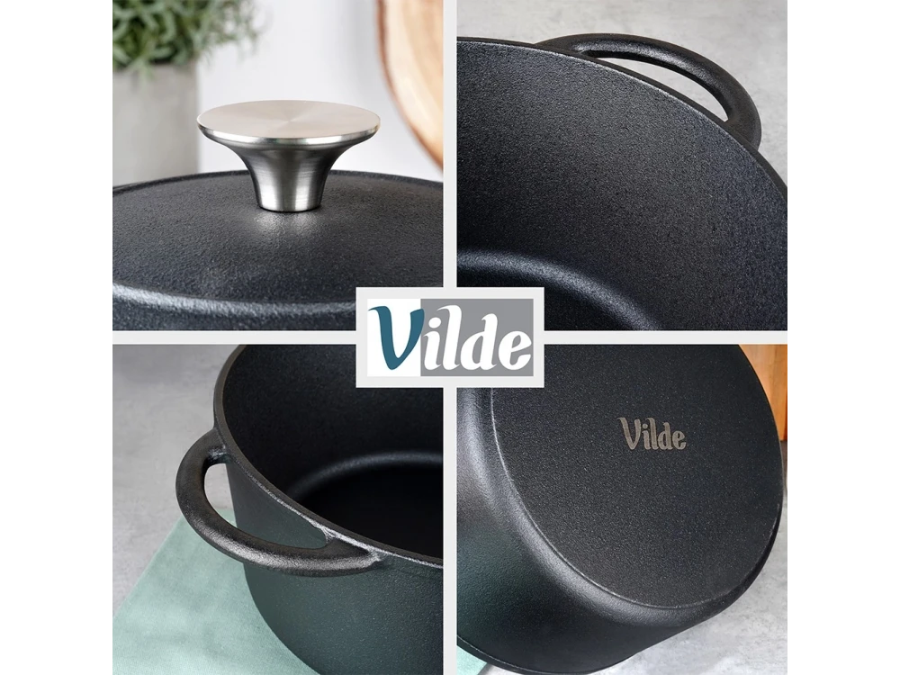 Vilde Cast Iron Pot with Lid 26cm – 5L Dutch Oven, Black – view 8