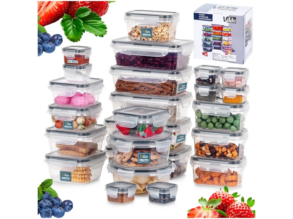 Vilde 24-Piece Airtight Food Container Set BPA-Free – Mixed Sizes, Clear Plastic with Silicone Seal – view 8