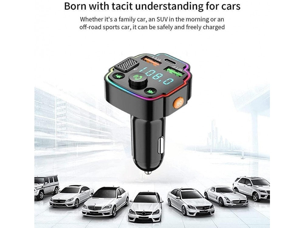 AJ FM Transmitter Bluetooth Handsfree Car Charger PD 20W – LED Display, RGB, 2 USB – view 8