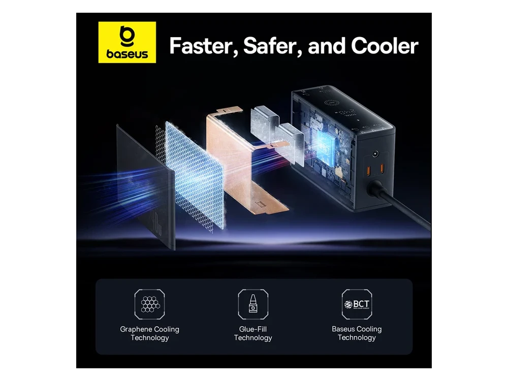 Baseus 240W GaN3 Pro Charger – PD3.1 / QC4.0 / AFC / FCP, 3x USB-C + USB-A, Black – view 8