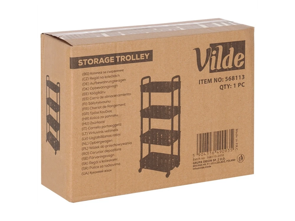 Vilde 4-Tier Storage Trolley Cart 86x30x21cm with Wheels – Black – view 8