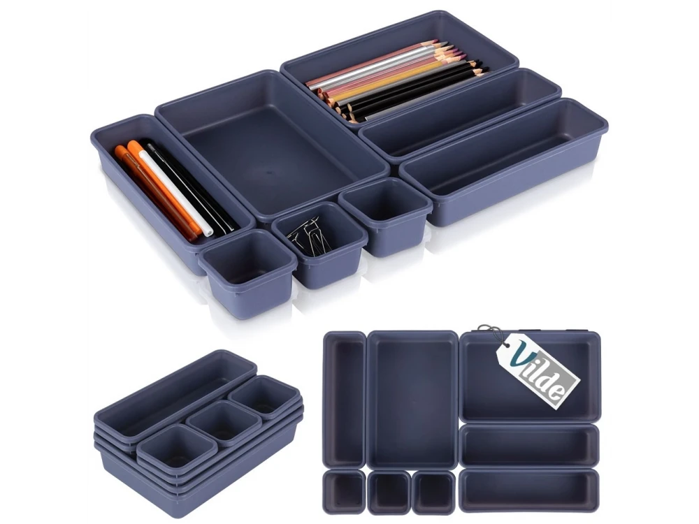 Vilde 8-Pack Modular Drawer Organiser System – 3 Sizes, Black – view 8